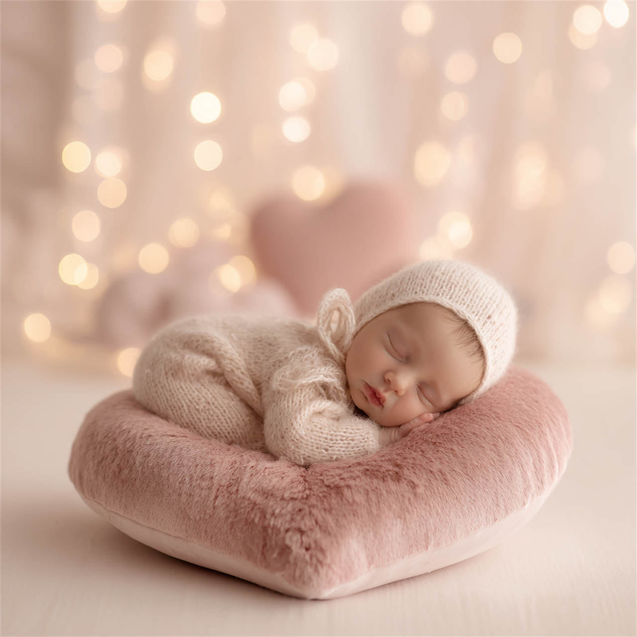 Newborn cradled in soft fur and florals, Melbourne newborn & baby studio