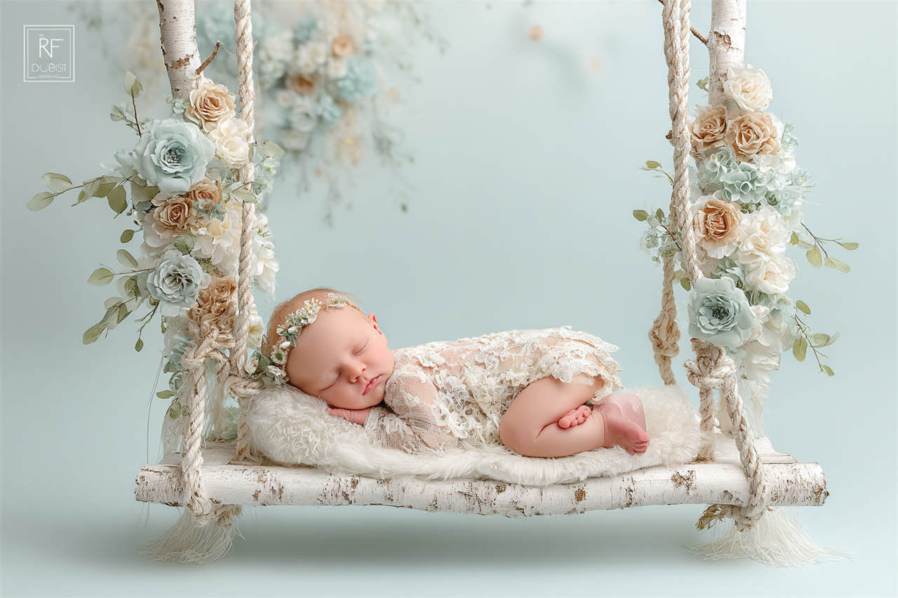 Newborn with soft pastel props and blankets, newborn photography Melbourne