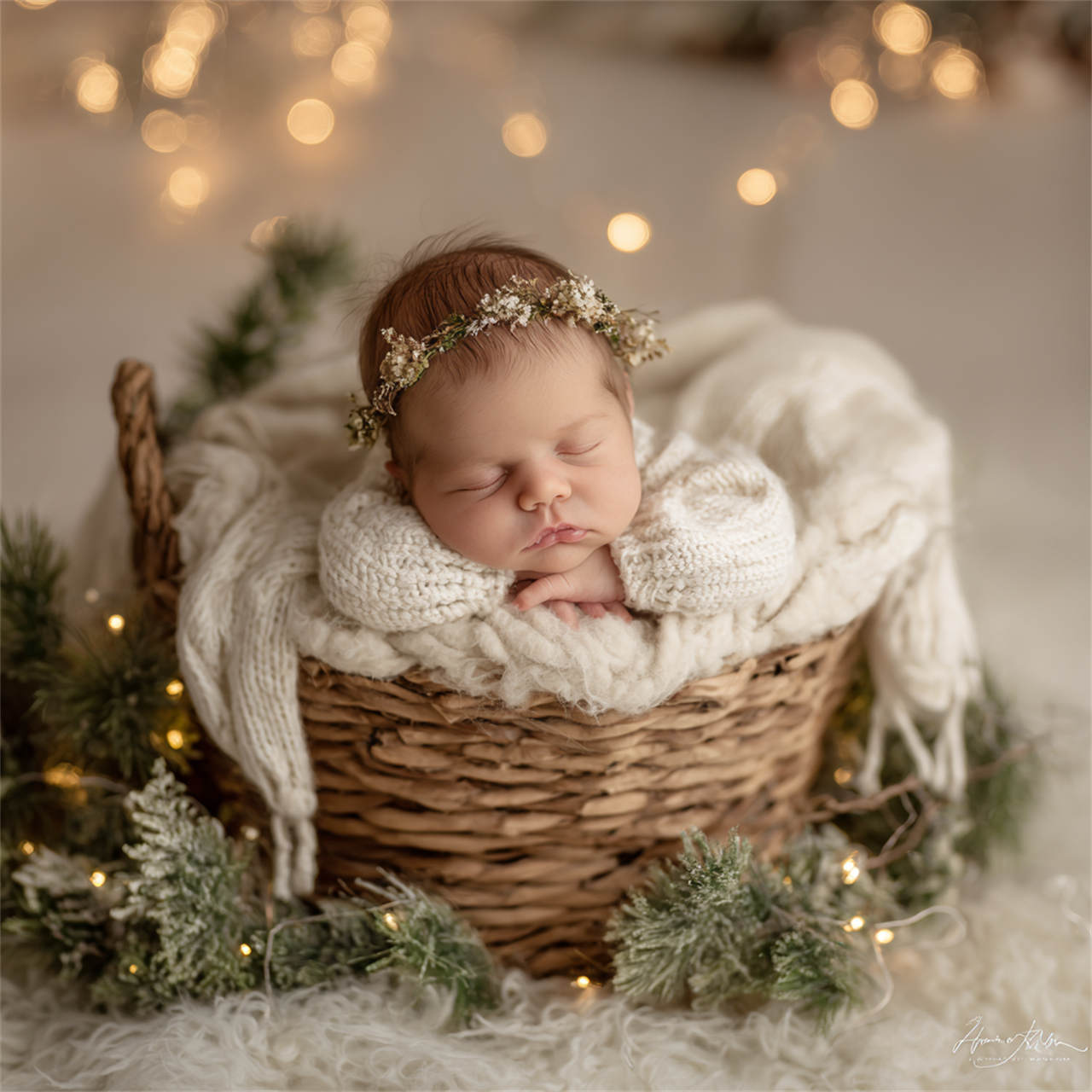 Tiny newborn nestled in a knitted layer, Melbourne newborn & baby studio
