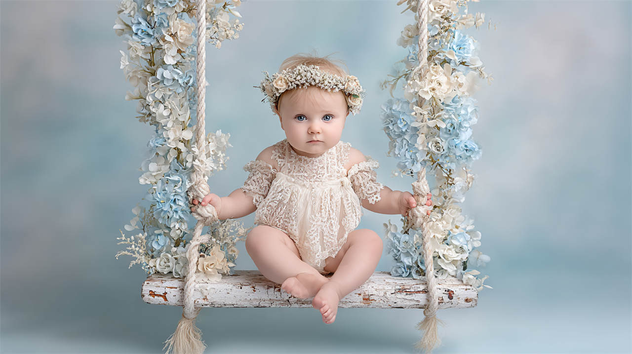 Newborn milestone portrait with delicate props, Melbourne newborn photography