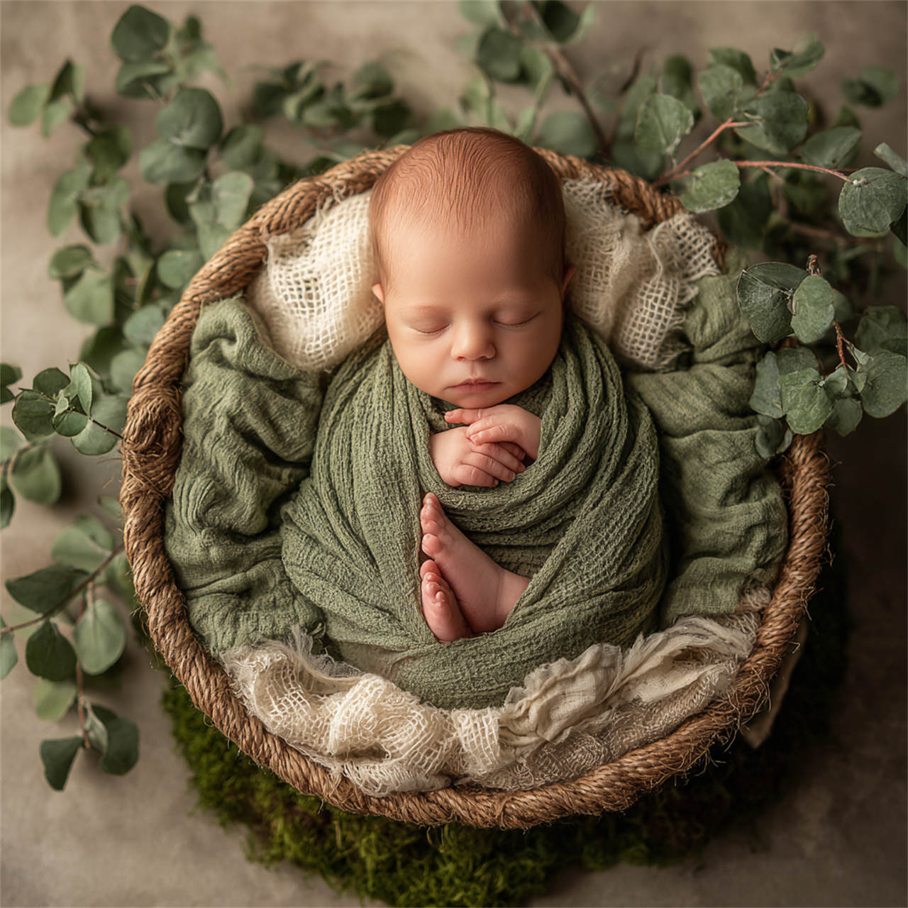 Sleeping newborn wrapped in a soft knit wrap, newborn photography Melbourne