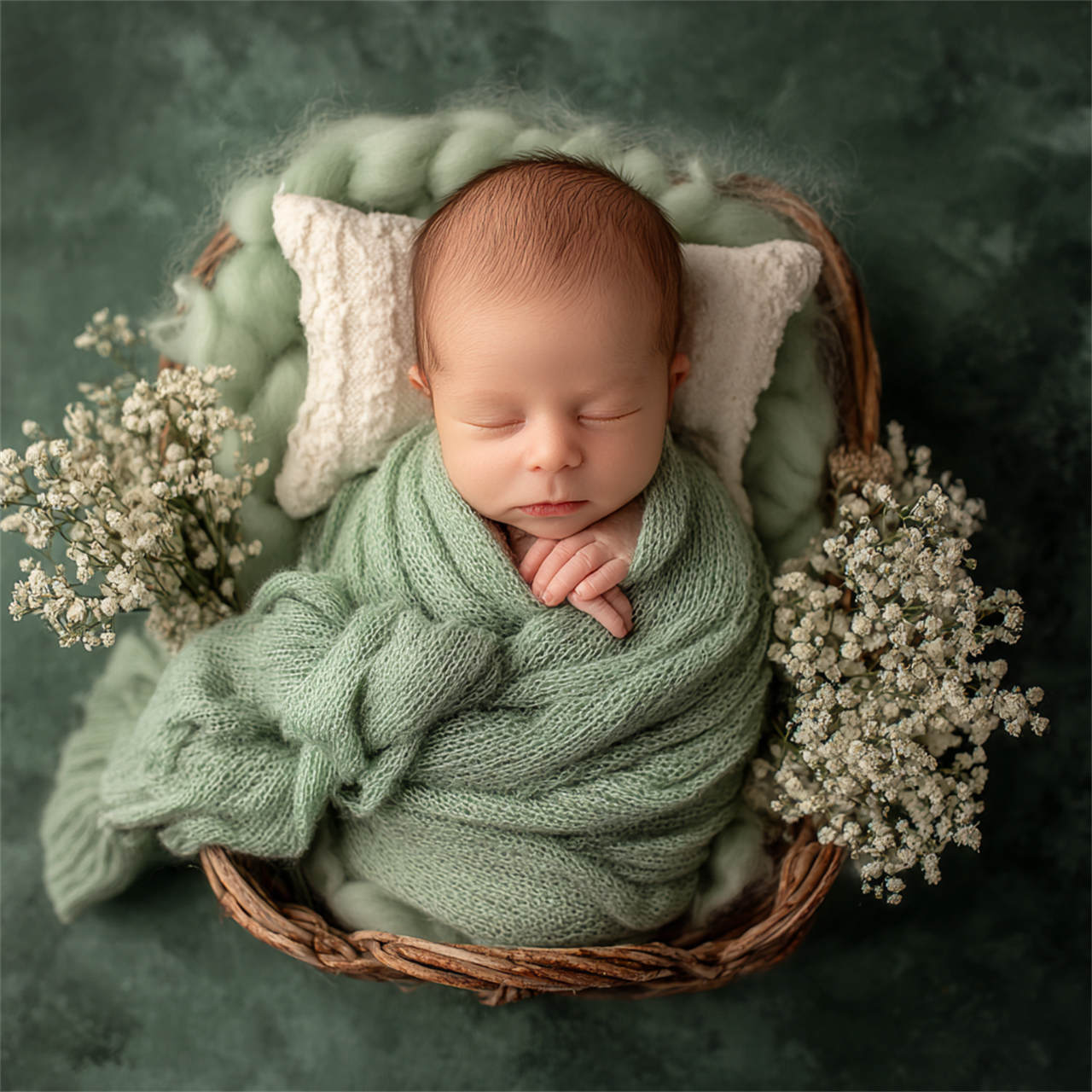 Peaceful newborn with a delicate flower headband, Melbourne newborn and maternity photography