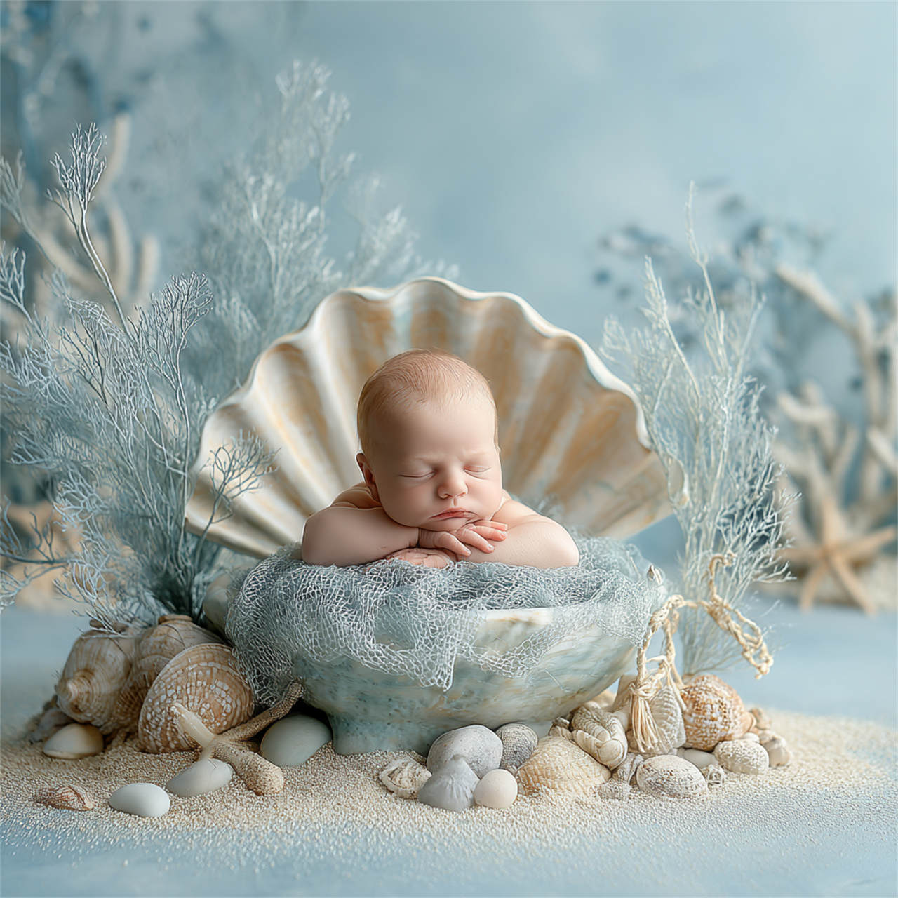 Newborn baby posed in a cosy floral nest, newborn photography Melbourne