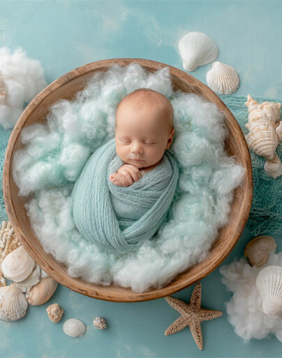 Sleeping newborn wrapped in a soft knit wrap, Melbourne newborn photography
