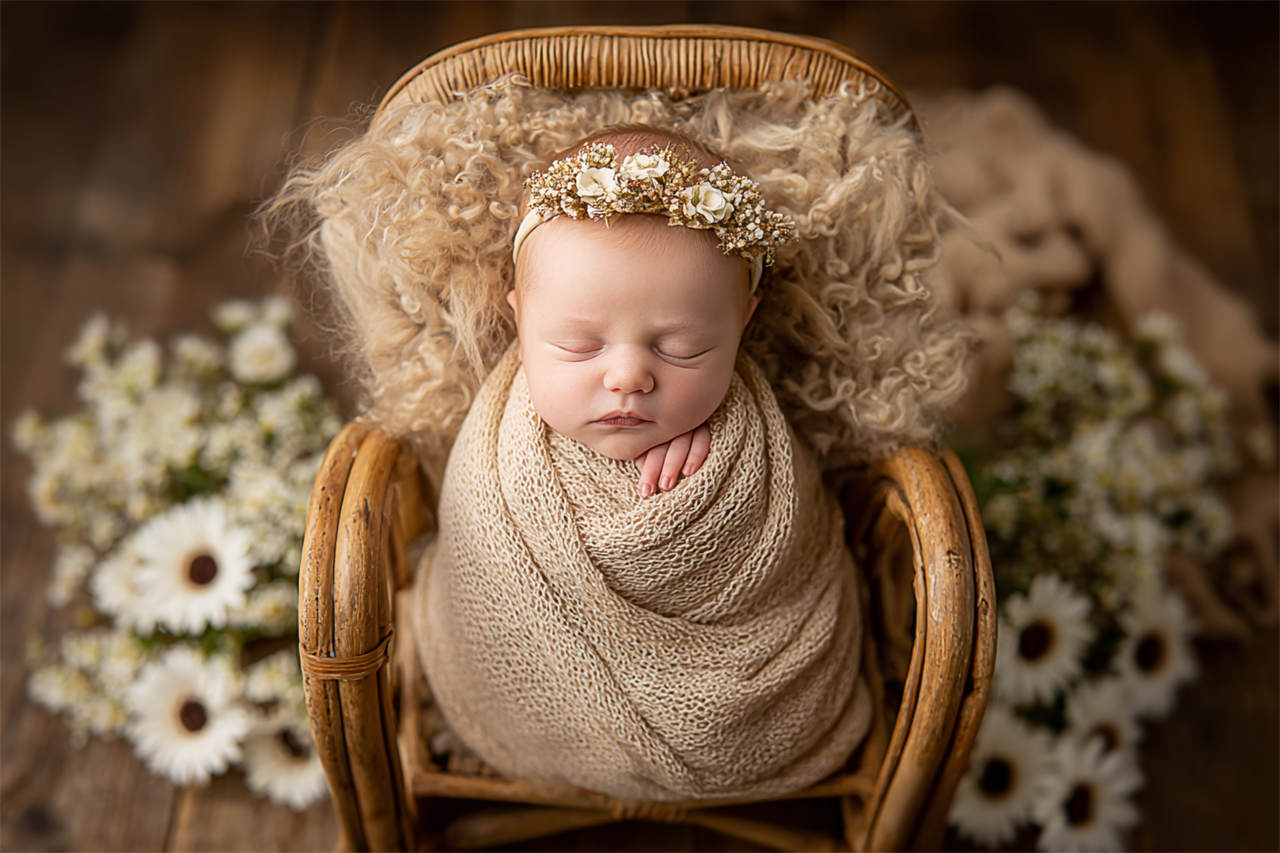 Swaddled newborn during a gentle studio session, Melbourne newborn and maternity photography