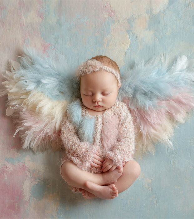 Tiny newborn nestled in a knitted layer, Melbourne newborn photography