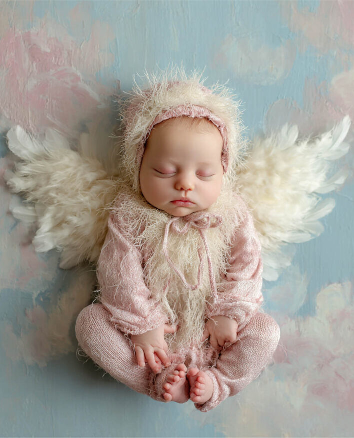 Newborn baby posed in a cosy floral nest, Melbourne newborn photography