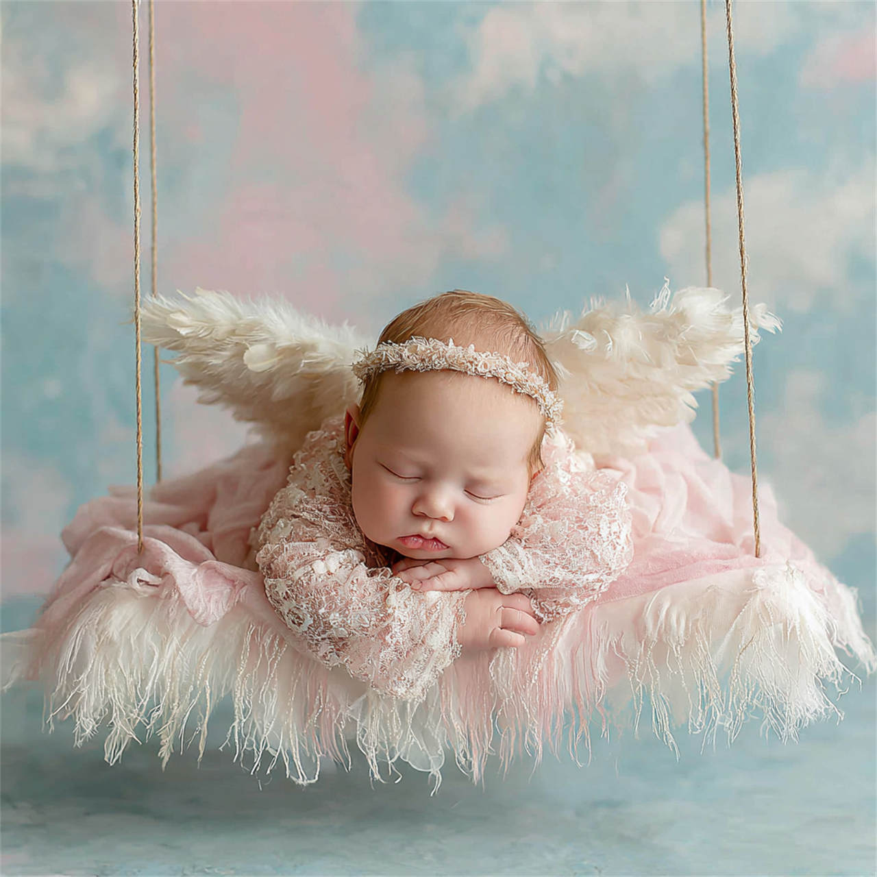 Peaceful newborn with a delicate flower headband, newborn photography Melbourne