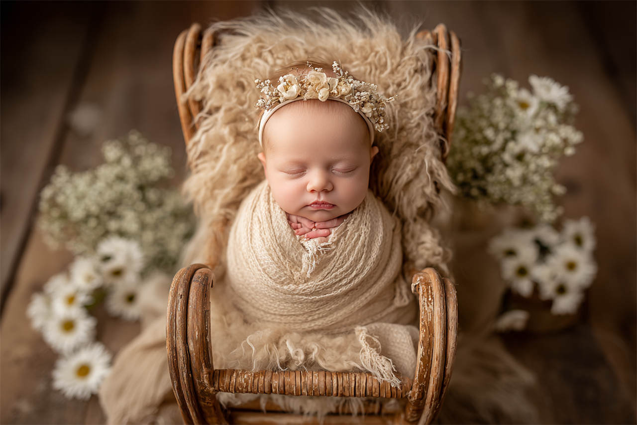 Newborn baby resting on a hand-painted backdrop, Melbourne newborn photography