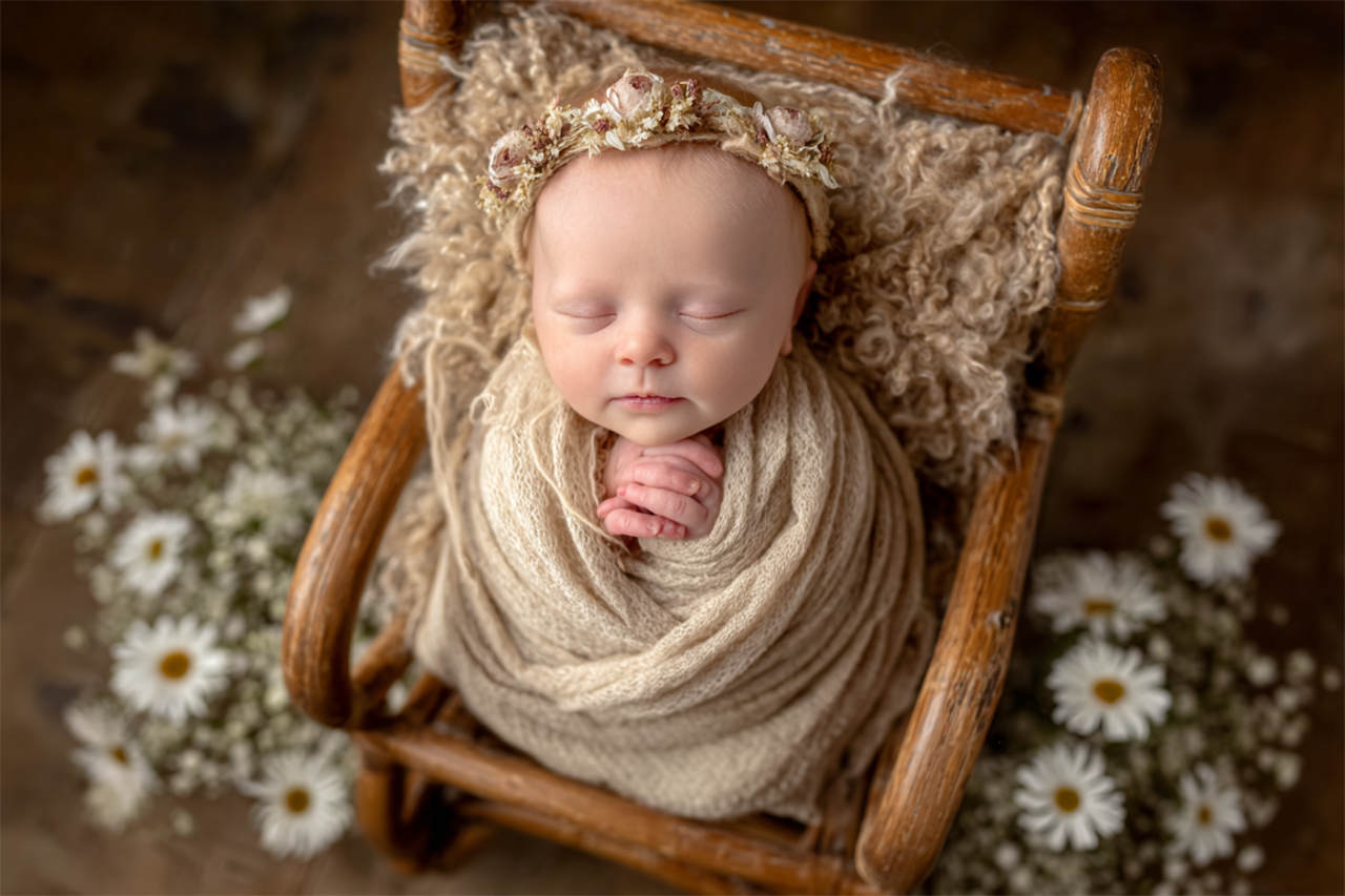 Newborn posed safely in warm neutral tones, newborn photography Melbourne
