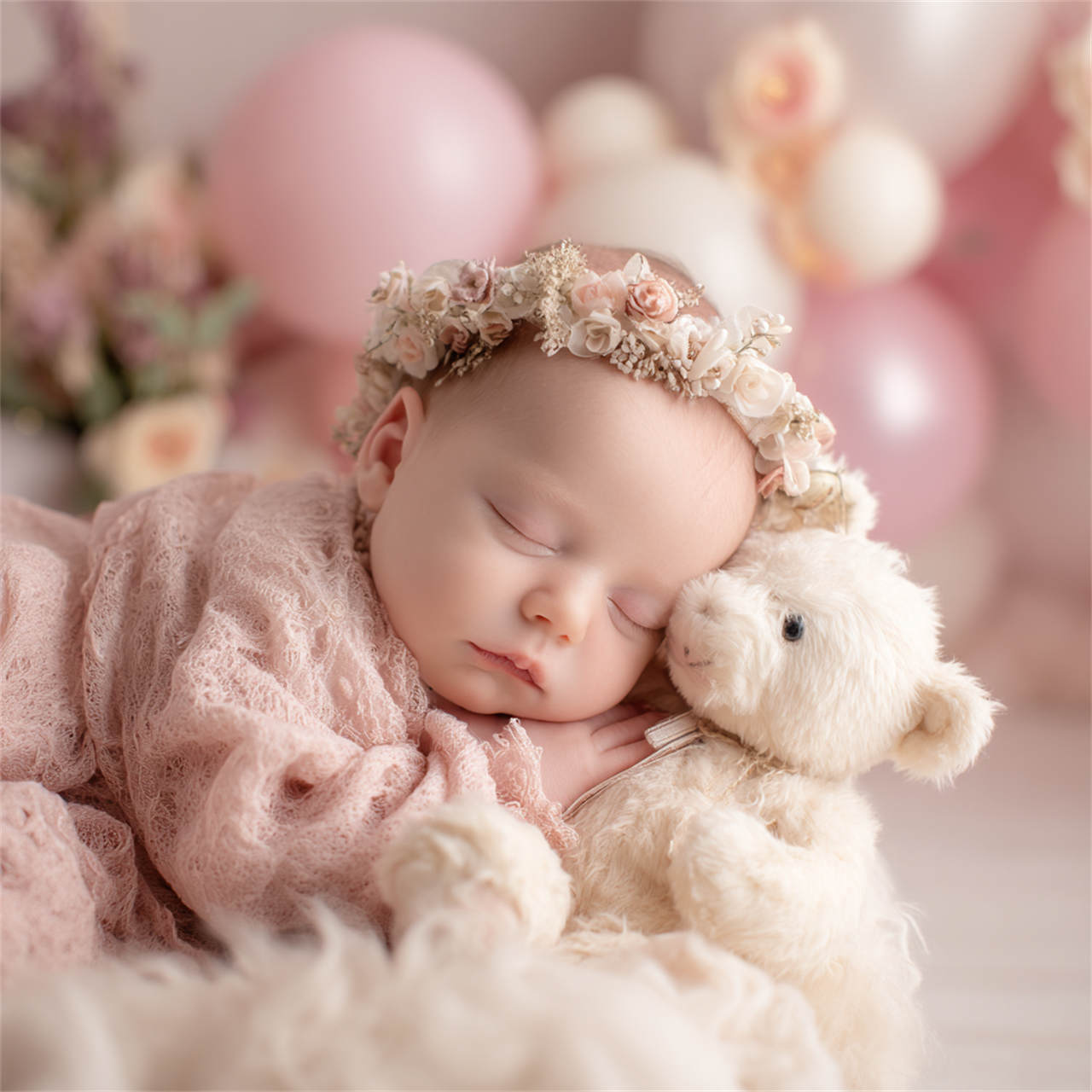 Newborn milestone portrait with delicate props, newborn photography Melbourne
