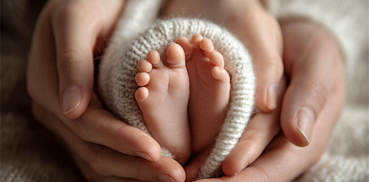 Newborn baby resting on a hand-painted backdrop, Melbourne newborn & baby studio