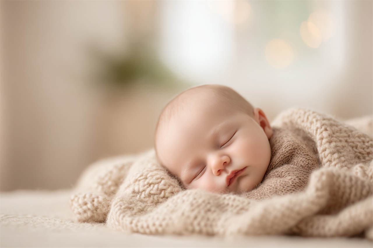 Peaceful newborn with a delicate flower headband, Melbourne newborn & baby studio