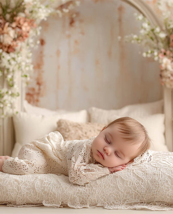 Gently posed newborn on a textured backdrop, Melbourne newborn & baby studio