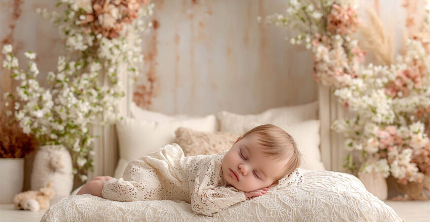 Gently posed newborn on a textured backdrop, Melbourne newborn & baby studio