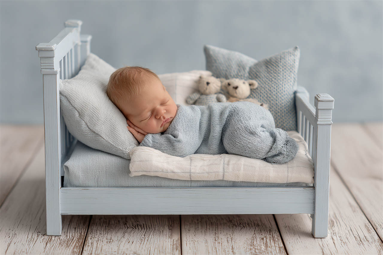 Tiny newborn nestled in a knitted layer, Melbourne newborn photography