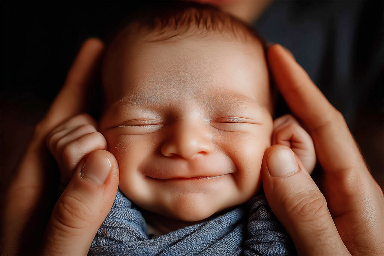 Newborn baby resting on a hand-painted backdrop, Melbourne newborn and maternity photography