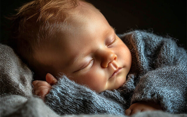 Newborn cradled in soft fur and florals, Melbourne newborn photography