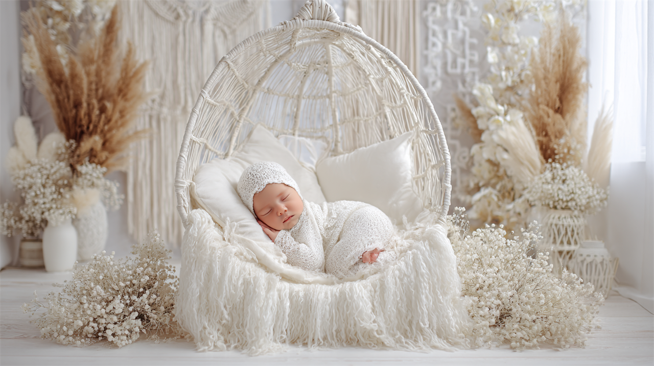 White boho style newborn digital backdrop -ar 169 - — Melbourne newborn & baby studio