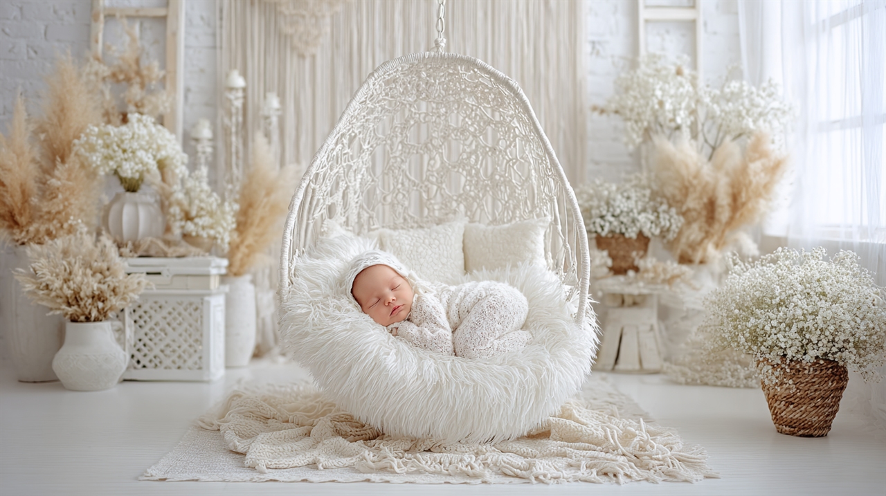 White boho style newborn digital backdrop -ar 169 - — Melbourne newborn & baby studio